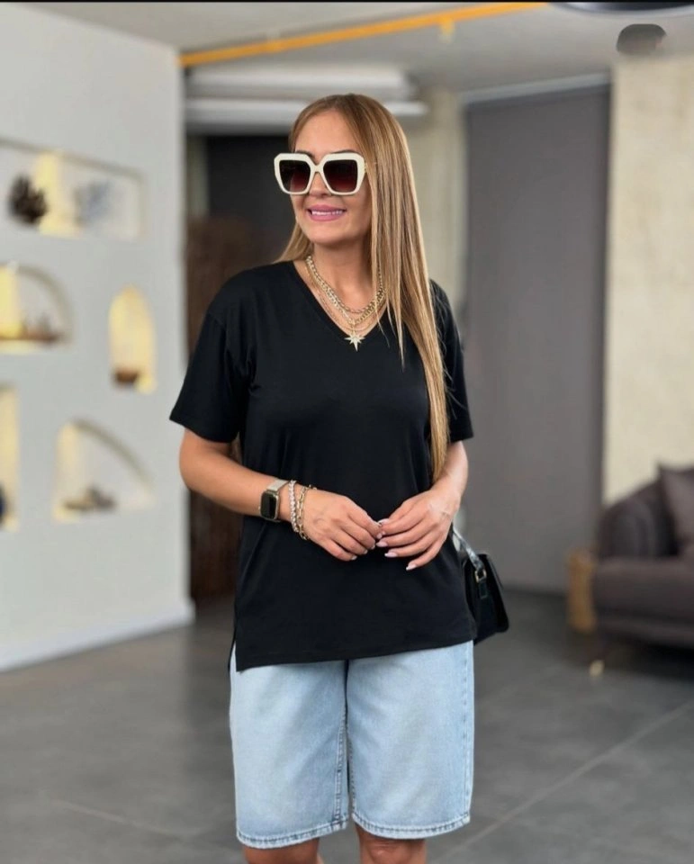 Kadın Kısa Kollu V Yaka Bluz