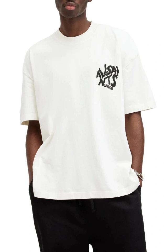 Erkek Baskılı Oversize T-shirt - Beyaz