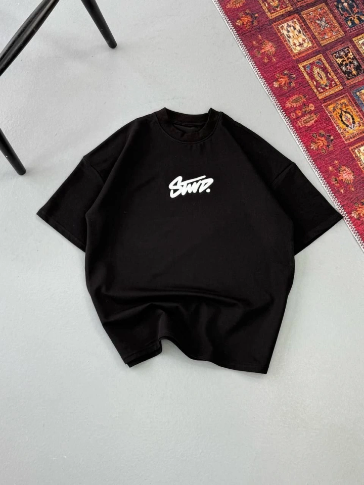 Erkek Baskılı Oversize T-shirt - Siyah