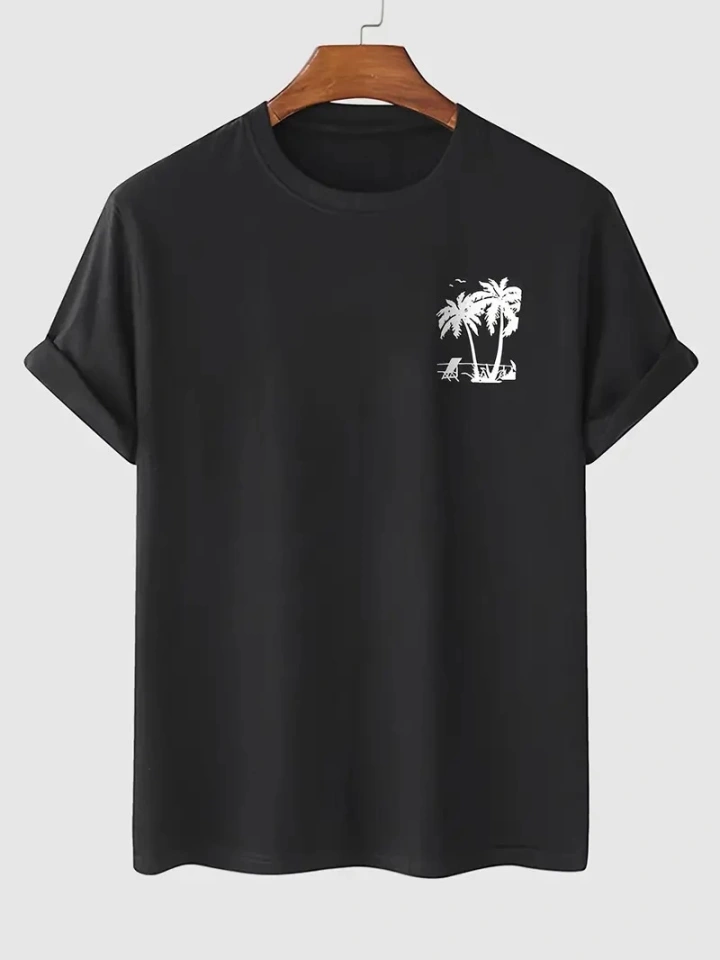 Baskılı Oversize Bisiklet Yaka T-shirt - Siyah