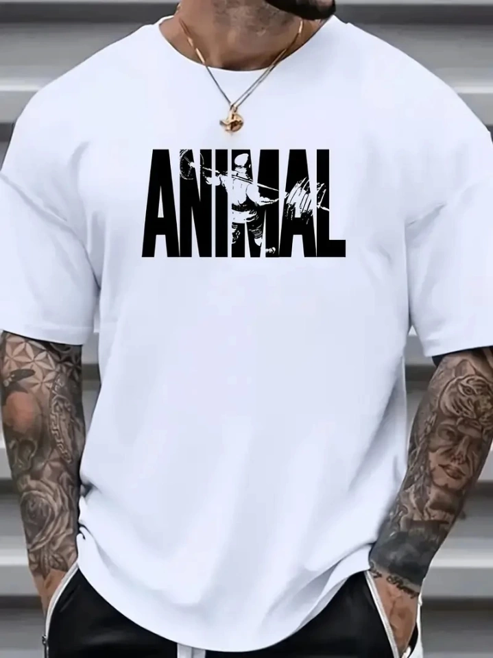 Baskılı Oversize Bisiklet Yaka T-shirt - Beyaz