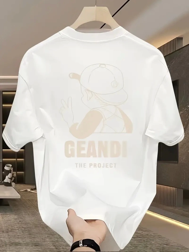Geniş Kesim Pamuklu Tişört - GANDHI The Project Baskılı, Beyaz, Rahat Kesim, Kısa Kollu, Günlük Kıyafet, Her Gün Giyilebilecek Tişört- Beyaz