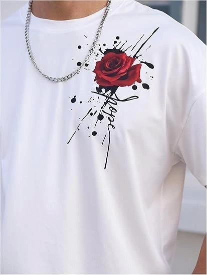 Erkek Bisiklet Yaka Kısa Kol Baskılı T-shirt - Beyaz