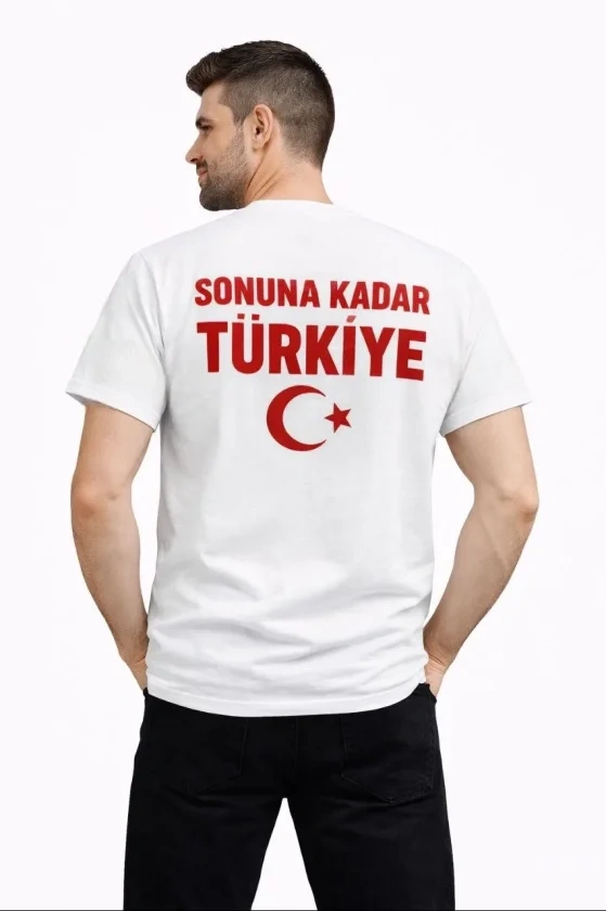 Erkek TÜRKİYE Ay Yıldız Baskılı Taraftar Forma T-Shirt - Beyaz