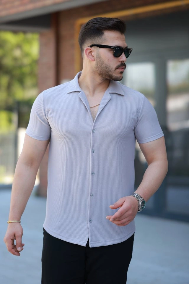 Erkek Ottoman Kumaş Apaj Yaka Kısa Kollu Gömlek
